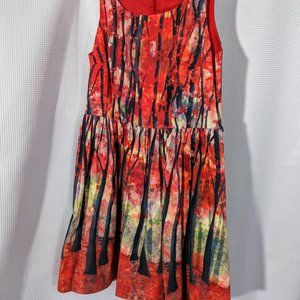 Gorgeous 1X Modcloth watercolor forest print sleeveless cotton dress w/POCKETS